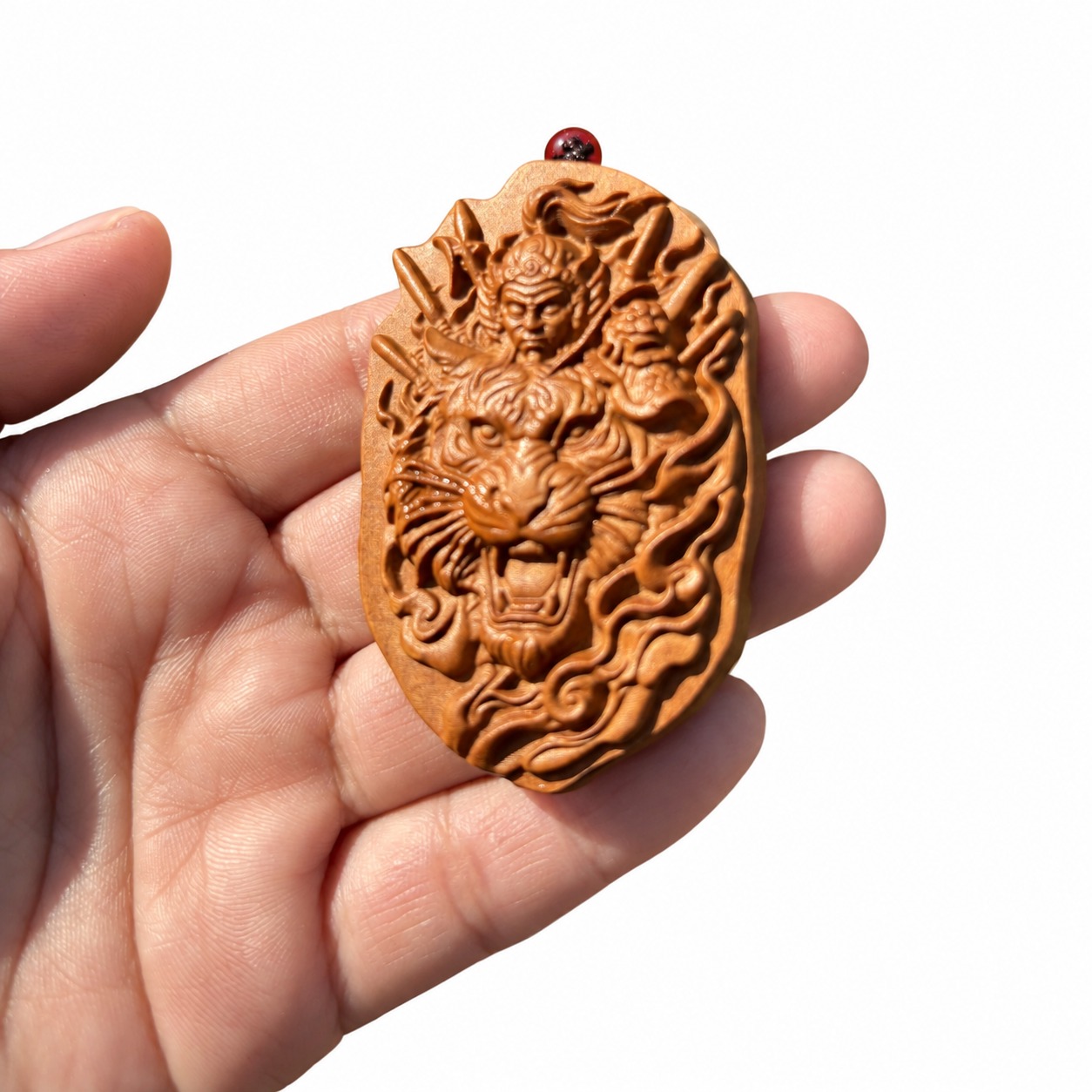 Hu Ye Tiger Deity Wood Pendant, approved main product view.