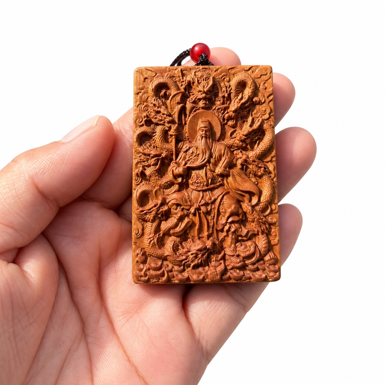 Nine-Dragon Guan Gong Wood Pendant, approved main product view.