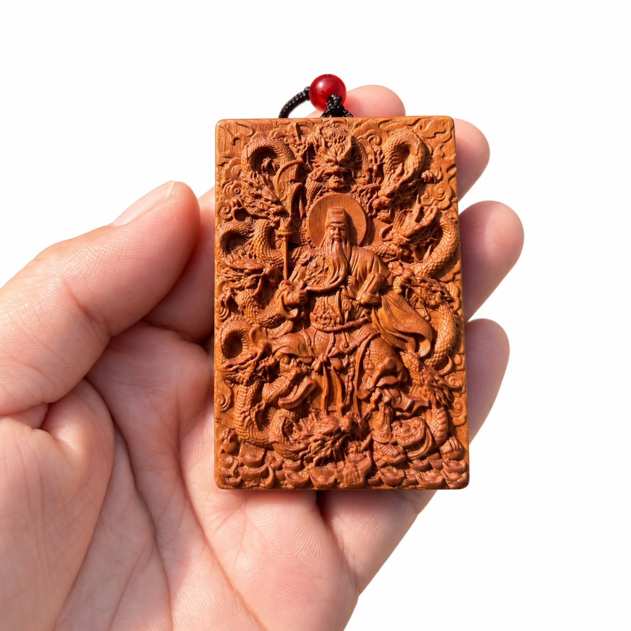 Nine-Dragon Guan Gong Wood Pendant, approved main product view.