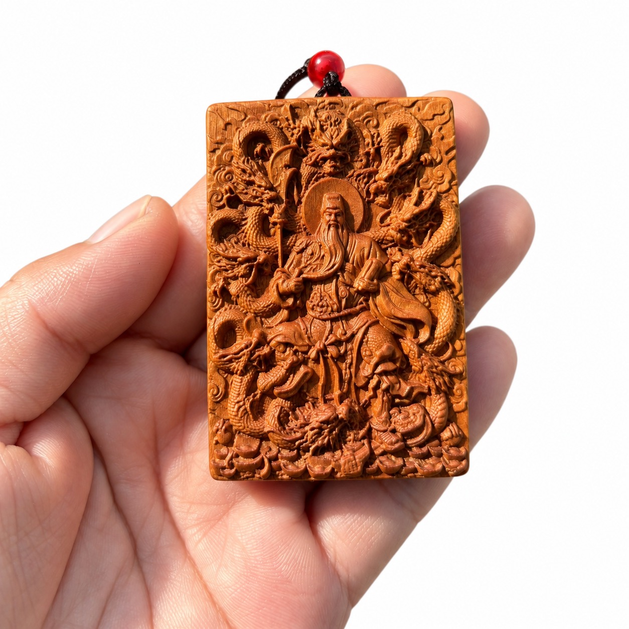 Nine-Dragon Guan Gong Wood Pendant, approved main product view.