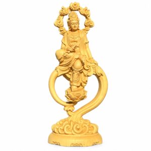 Guanyin with Scripture Wood Statue, approved main product view.