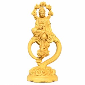 Guanyin with Scripture Wood Statue, approved main product view.