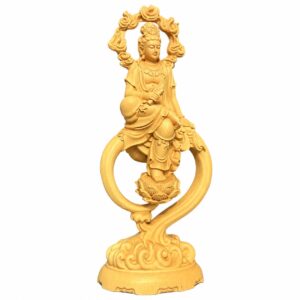 Guanyin with Scripture Wood Statue, approved main product view.