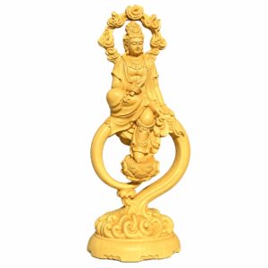 Guanyin with Scripture Wood Statue, approved main product view.