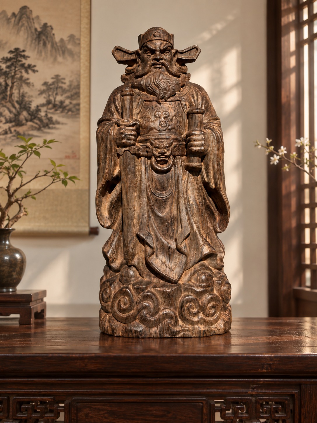 Zhong Kui Wood Statue, approved scene product view.