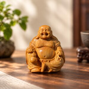 Laughing Buddha Wood Figurine, approved hero product view.