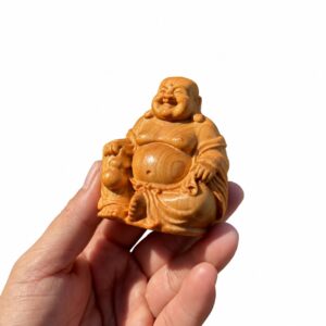 Laughing Buddha Wood Figurine, approved main product view.