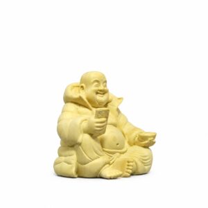 Laughing Buddha with Ingot Wood Statue, approved main product view.