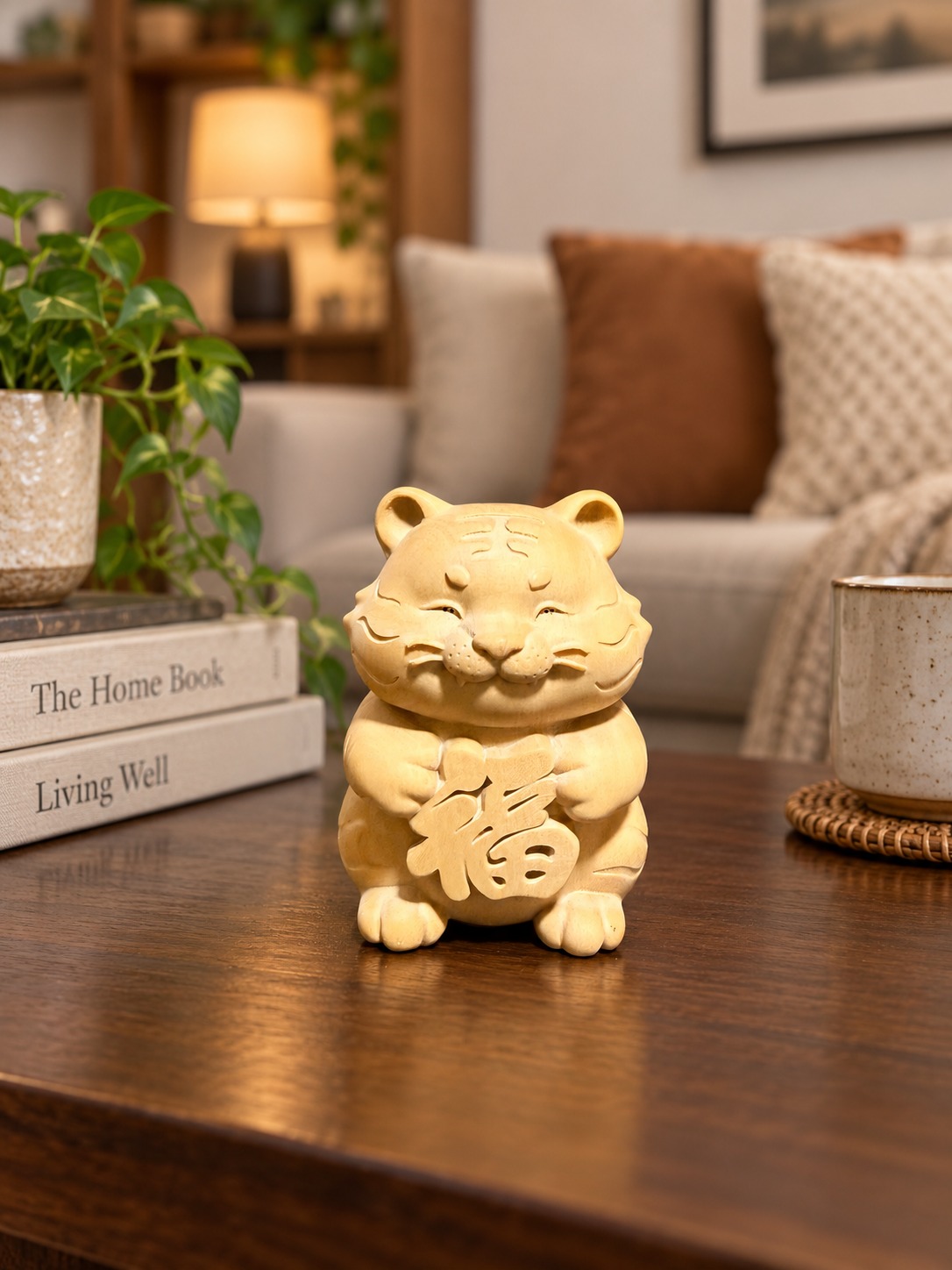 Hu Ye Tiger Deity Wood Figurine, approved scene product view.