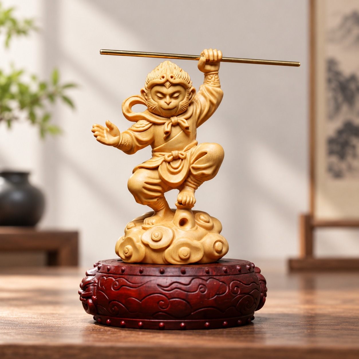 Sun Wukong Wood Statue, approved hero product view.