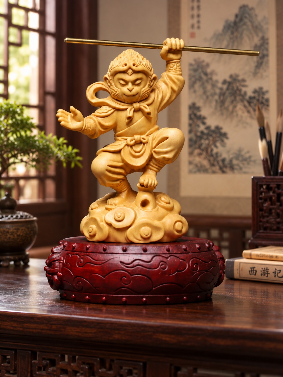 Sun Wukong Wood Statue, approved scene product view.