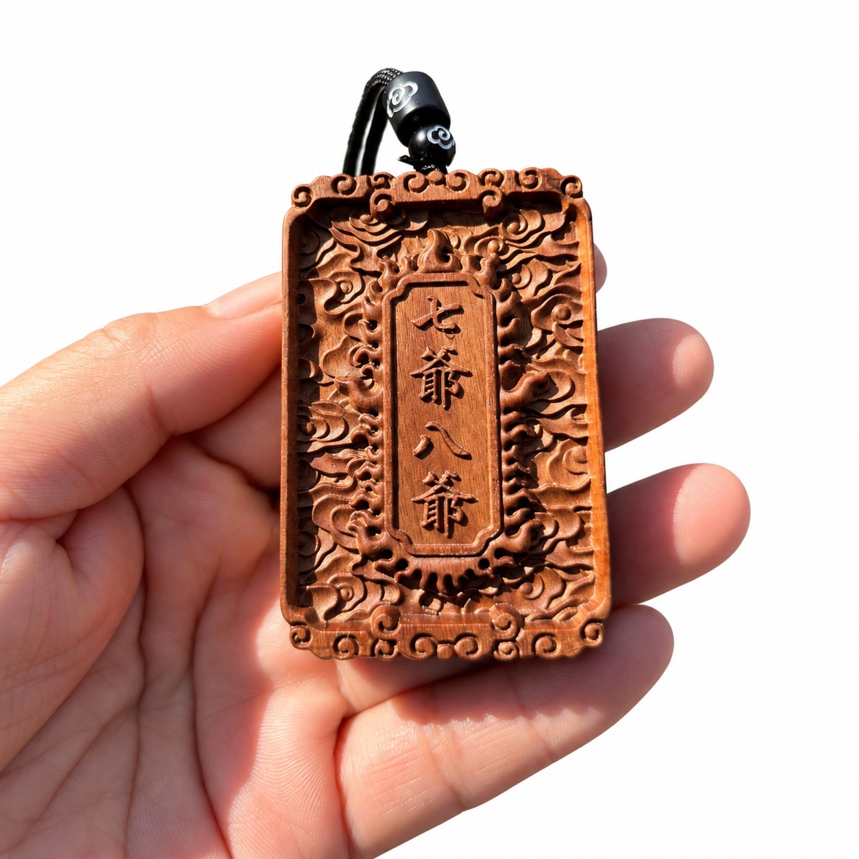 Black and White Wuchang Wood Pendant, approved main product view.
