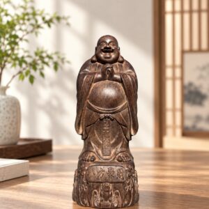 Laughing Buddha Wood Statue, approved hero product view.
