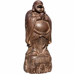 Laughing Buddha Wood Statue, approved main product view.