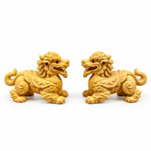 Qilin Wood Figurines — Single or Pair, approved variant product view.