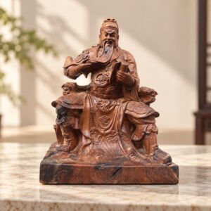 Guan Gong Reading Wood Statue, approved hero product view.