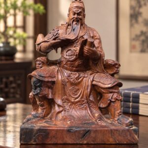 Guan Gong Reading Wood Statue, approved scene product view.