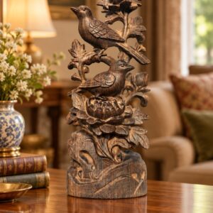 Magpie Wood Figurine, approved scene product view.