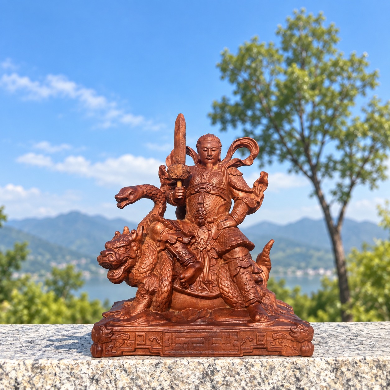 Zhenwu Emperor Wood Statue, approved hero product view.