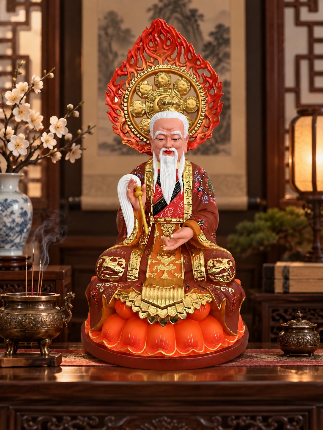 Sanqing Wood Statues — Individual Selection, approved scene product view.