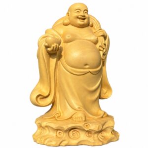 Budai Laughing Buddha Wood Figurine, approved main product view.