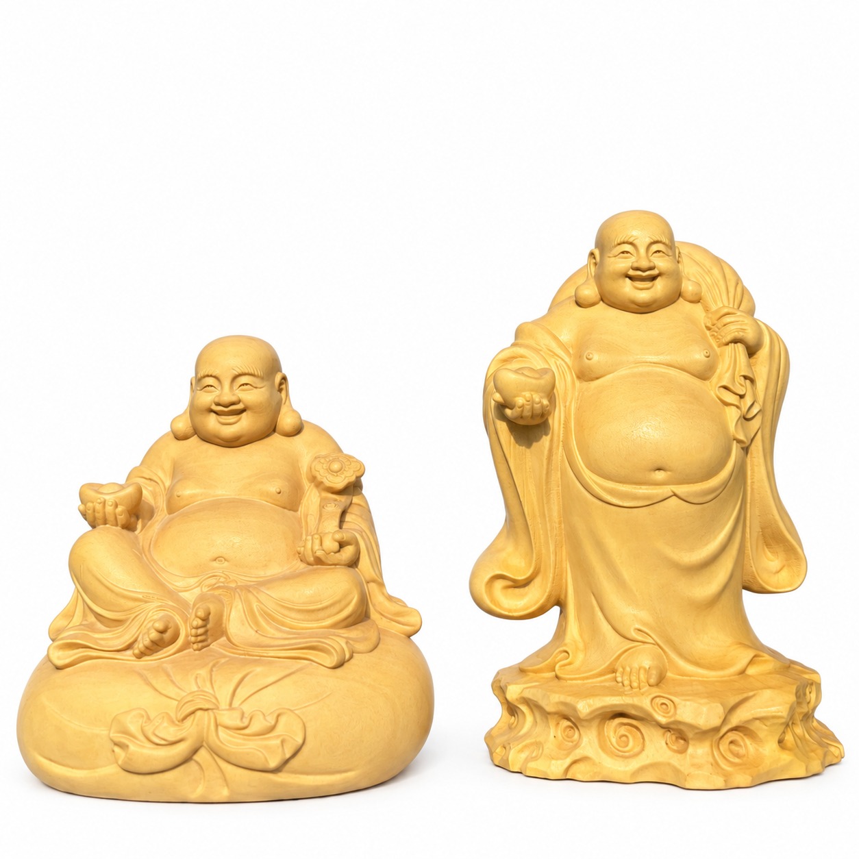 Budai Laughing Buddha Wood Figurine, approved main product view.