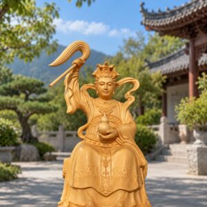 Jiutian Xuannu Wood Statue, approved scene product view.