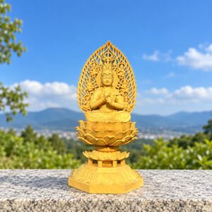 Vairocana Buddha Wood Statue, approved hero product view.