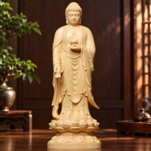 Amitabha Buddha Wood Statue, approved hero product view.