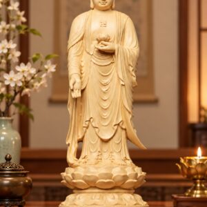 Amitabha Buddha Wood Statue, approved scene product view.