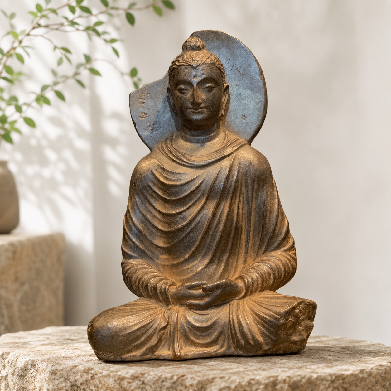 Gandhara Style Seated Buddha Resin Statue, approved hero product view.