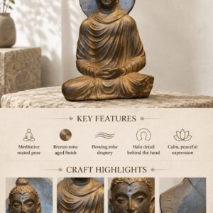 Gandhara Style Seated Buddha Resin Statue, approved detail product view.