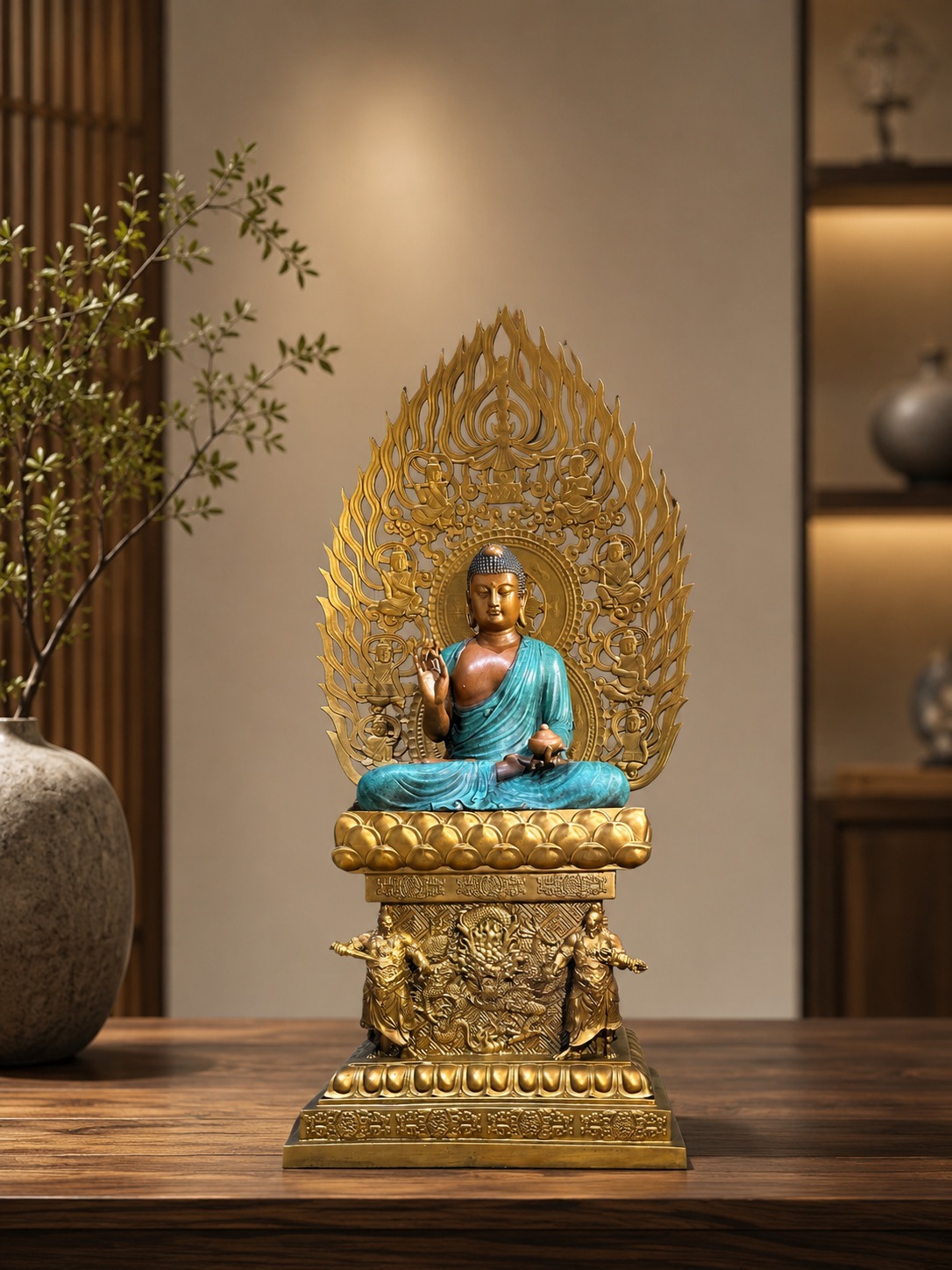 Medicine Buddha Copper Alloy Statue, approved scene product view.