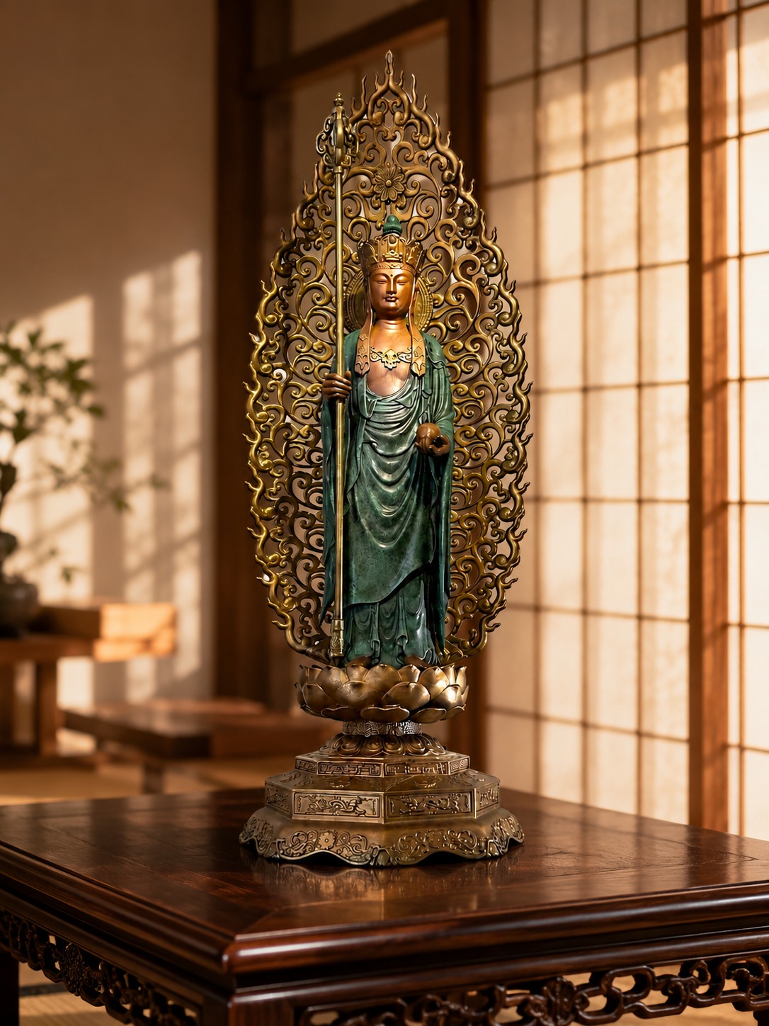 Ksitigarbha Copper Alloy Statue, approved scene product view.