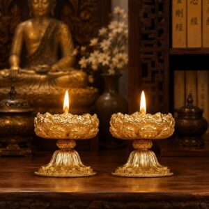 Lotus Brass Oil Lamp Holder, approved scene product view.