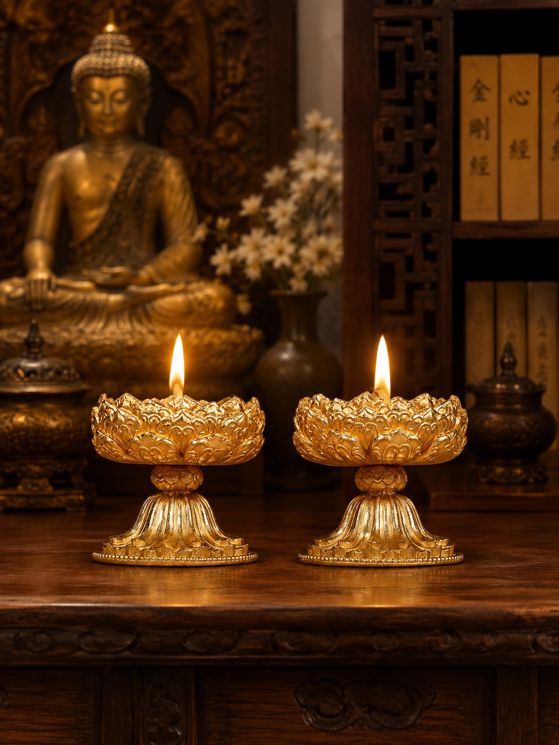 Lotus Brass Oil Lamp Holder, approved scene product view.