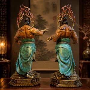 Heng and Ha Copper Alloy Guardian Statue Pair, approved scene product view.