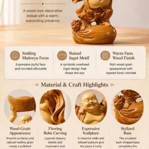 Laughing Buddha with Ingot Resin Statue, approved detail product view.
