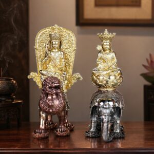 Manjushri or Samantabhadra Copper Alloy Statue, approved scene product view.