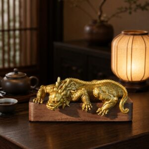 Gongfu Dragon Beast Copper Alloy Figurine, approved scene product view.