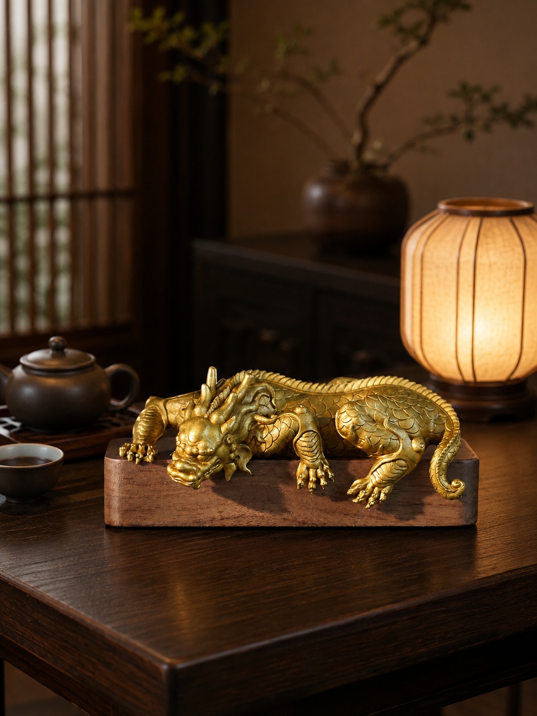 Gongfu Dragon Beast Copper Alloy Figurine, approved scene product view.